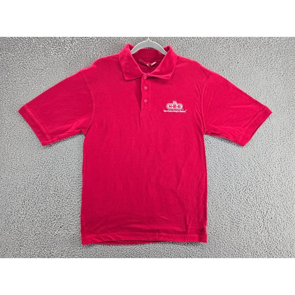 HEB Men's Polo Shirt Medium Red Employee Uniform Cotton Polyester Blend